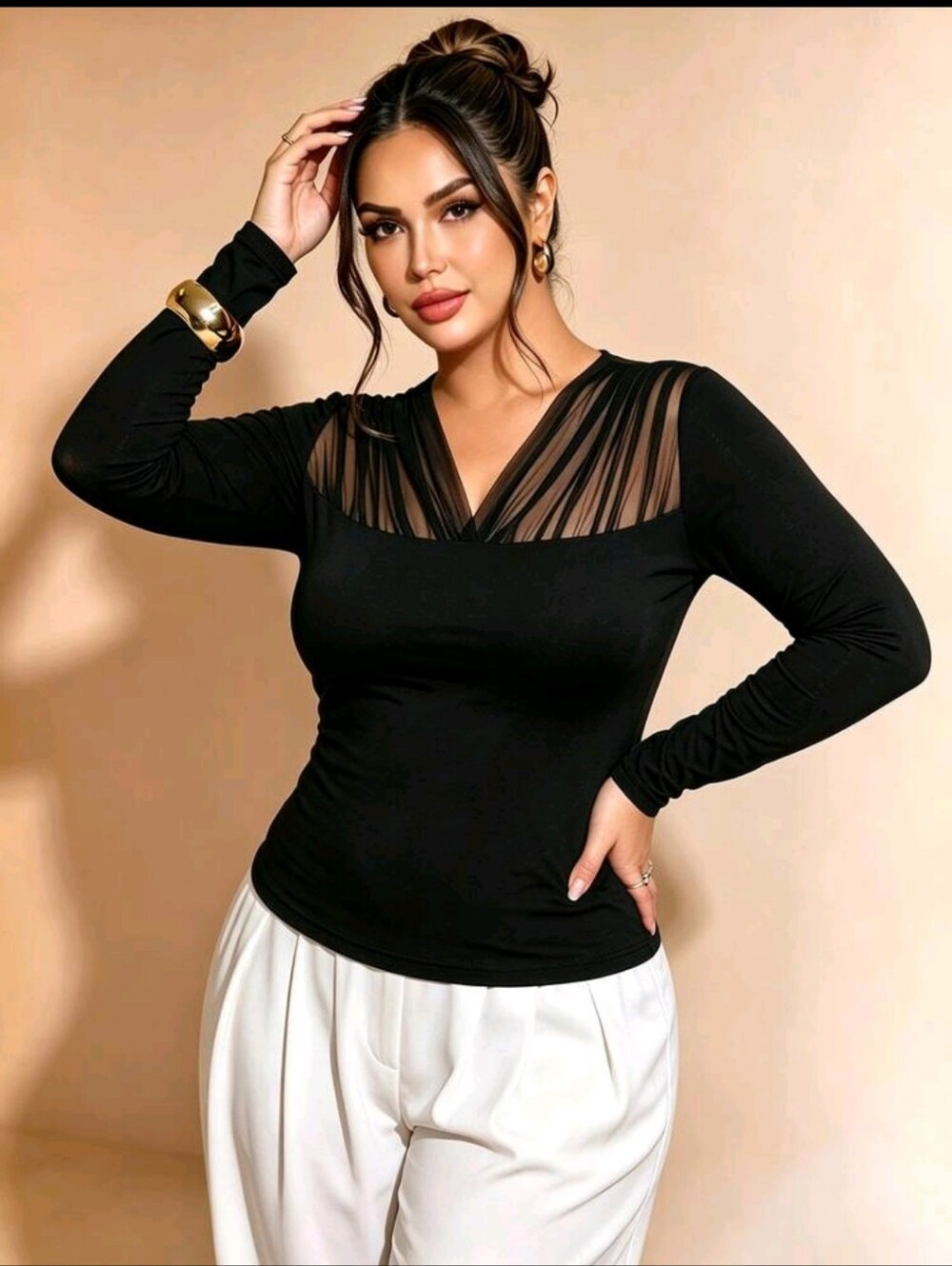 BRAND NEW ** Black Sheer Yoke Long-Sleeve Top